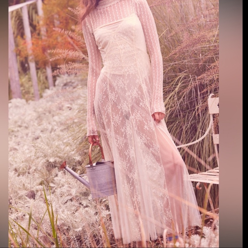 NWT Anthropologie Promesa Cream Lace Sheer Maxi Dress